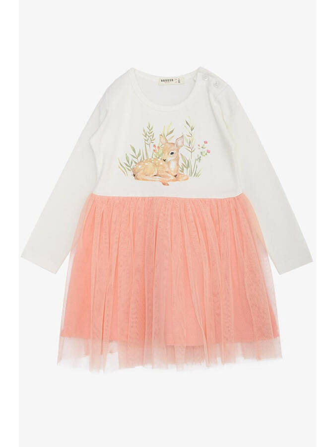 Girls' Long Sleeve Dress with Floral Pattern, Cute Giraffe Print, Ecru (1.5-3 Years) - 1