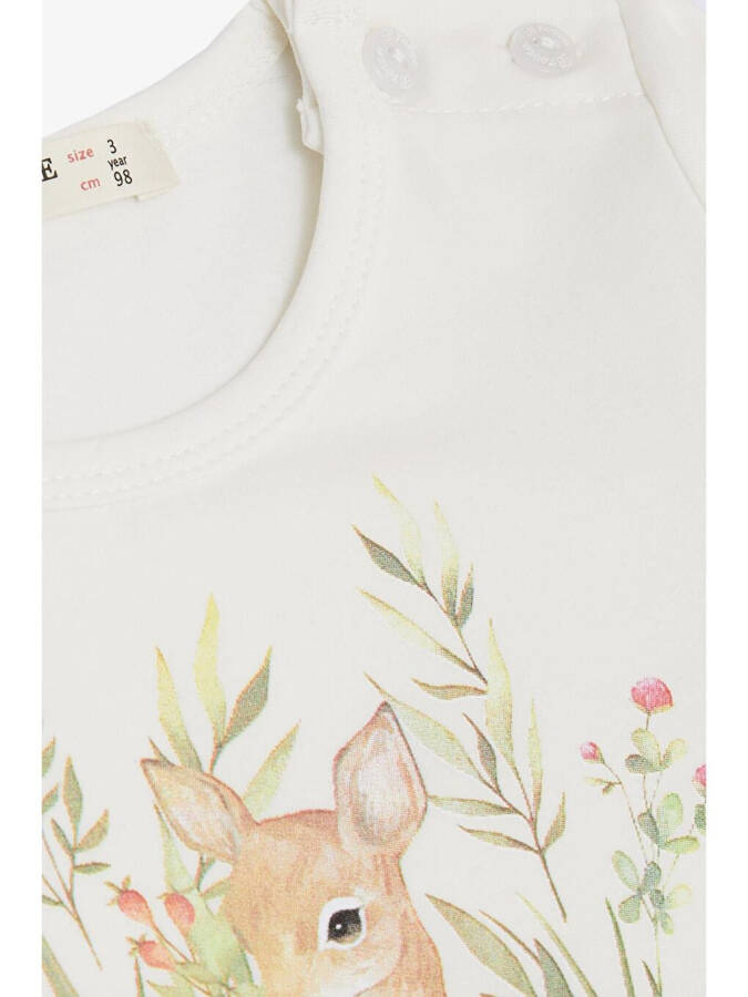 Girls' Long Sleeve Dress with Floral Pattern, Cute Giraffe Print, Ecru (1.5-3 Years) - 3