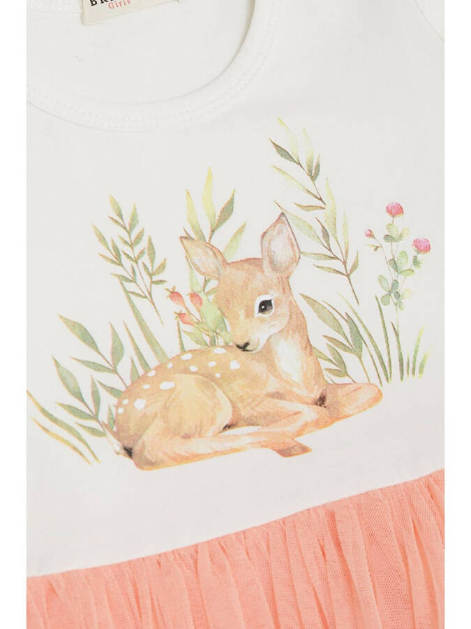 Girls' Long Sleeve Dress with Floral Pattern, Cute Giraffe Print, Ecru (1.5-3 Years) - 4