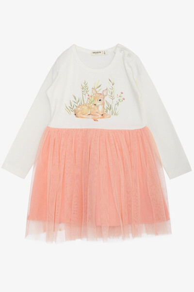 Girls' Long Sleeve Dress with Floral Pattern, Cute Giraffe Print, Ecru (1.5-3 Years) - 5