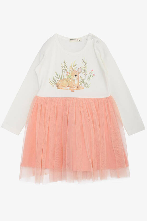 Girls' Long Sleeve Dress with Floral Pattern, Cute Giraffe Print, Ecru (1.5-3 Years) - 5