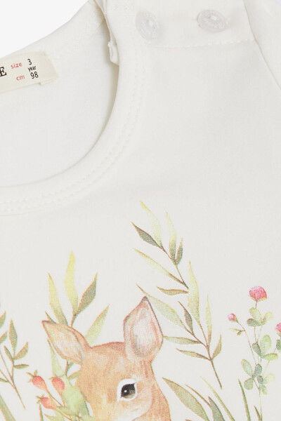 Girls' Long Sleeve Dress with Floral Pattern, Cute Giraffe Print, Ecru (1.5-3 Years) - 7