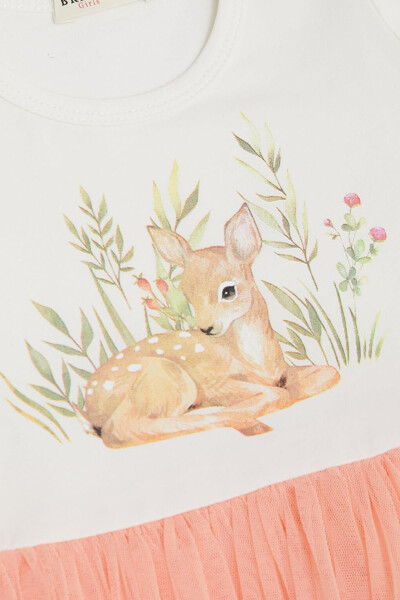 Girls' Long Sleeve Dress with Floral Pattern, Cute Giraffe Print, Ecru (1.5-3 Years) - 8