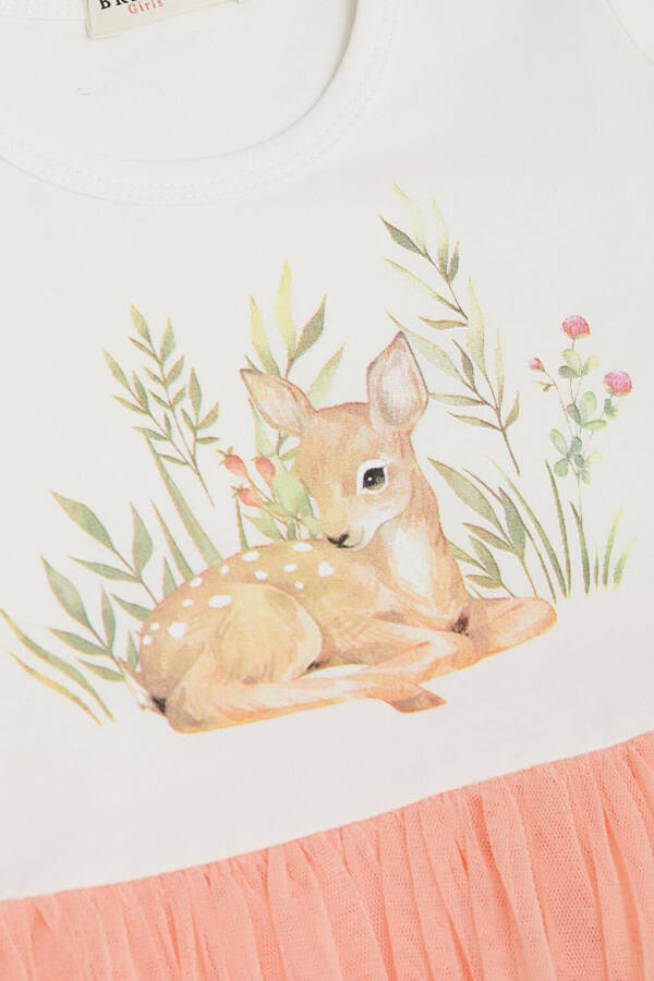 Girls' Long Sleeve Dress with Floral Pattern, Cute Giraffe Print, Ecru (1.5-3 Years) - 8