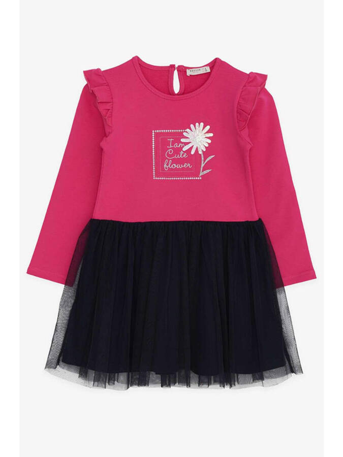 Girls' Long Sleeve Dress with Sequined Floral Print, Fuchsia (3-4 Years) - 3