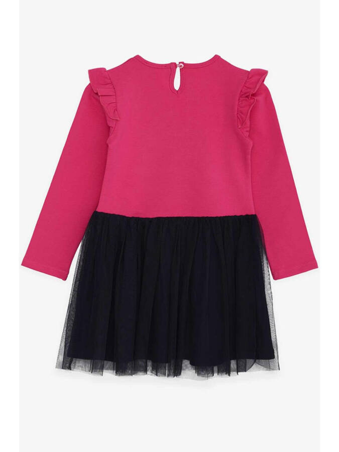 Girls' Long Sleeve Dress with Sequined Floral Print, Fuchsia (3-4 Years) - 4