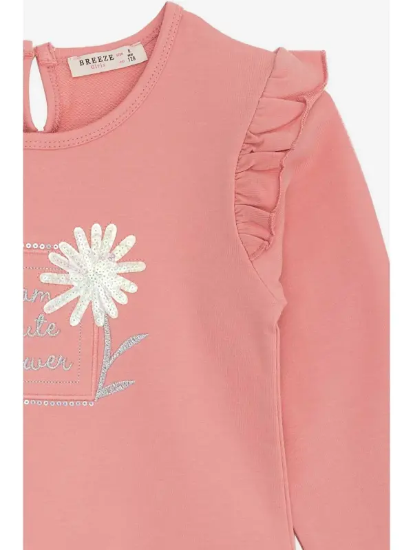 Girl's Long Sleeve Dress with Sequined Floral Print in Rose (3-4 Years)-Pink - 3