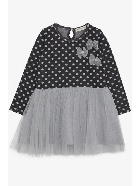 Girls' Long Sleeve Dress with Tulle and Bow, Anthracite (1.5-5 Years) - LC WAIKIKI