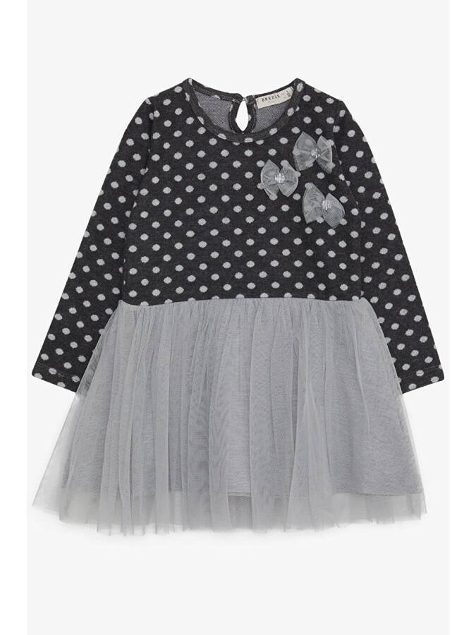 Girls' Long Sleeve Dress with Tulle and Bow, Anthracite (1.5-5 Years) - 1