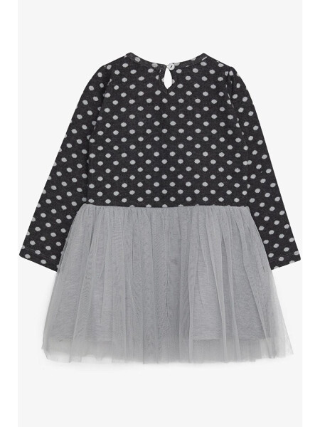 Girls' Long Sleeve Dress with Tulle and Bow, Anthracite (1.5-5 Years) - LC WAIKIKI (1)