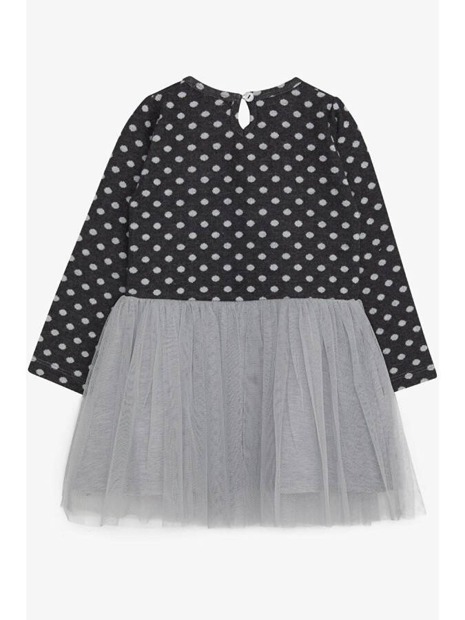Girls' Long Sleeve Dress with Tulle and Bow, Anthracite (1.5-5 Years) - 2