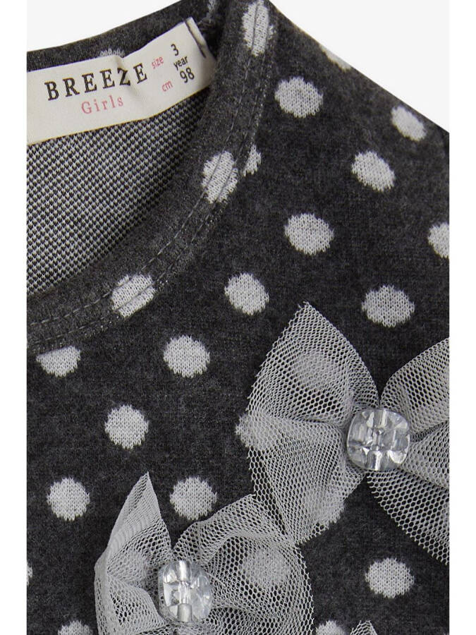 Girls' Long Sleeve Dress with Tulle and Bow, Anthracite (1.5-5 Years) - 3