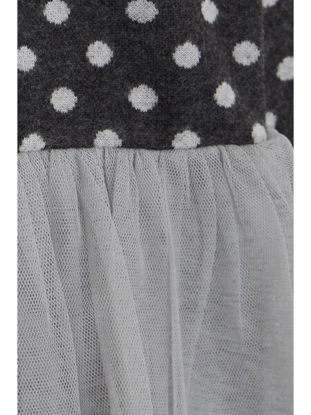 Girls' Long Sleeve Dress with Tulle and Bow, Anthracite (1.5-5 Years) - 4