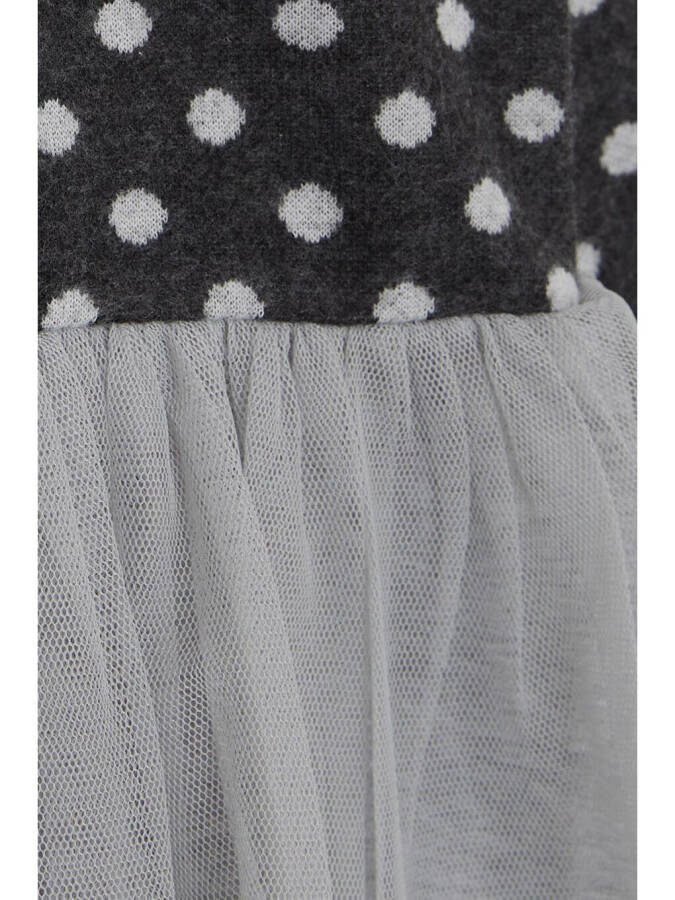 Girls' Long Sleeve Dress with Tulle and Bow, Anthracite (1.5-5 Years) - 4
