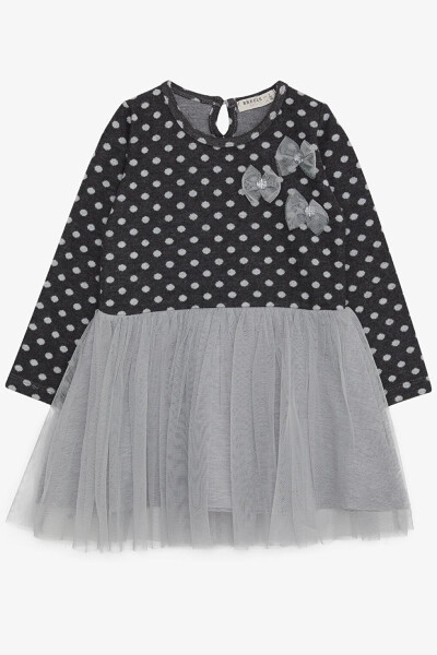 Girls' Long Sleeve Dress with Tulle and Bow, Anthracite (1.5-5 Years) - 5
