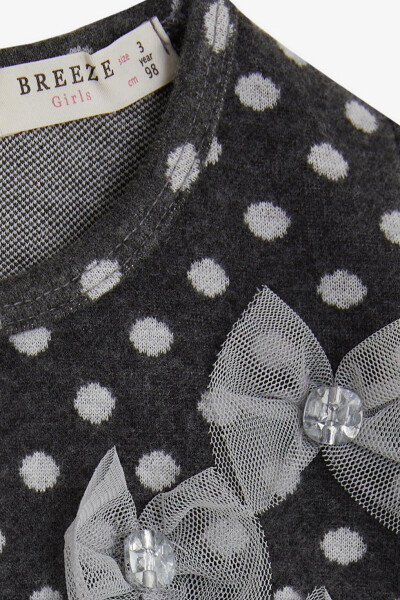 Girls' Long Sleeve Dress with Tulle and Bow, Anthracite (1.5-5 Years) - 7