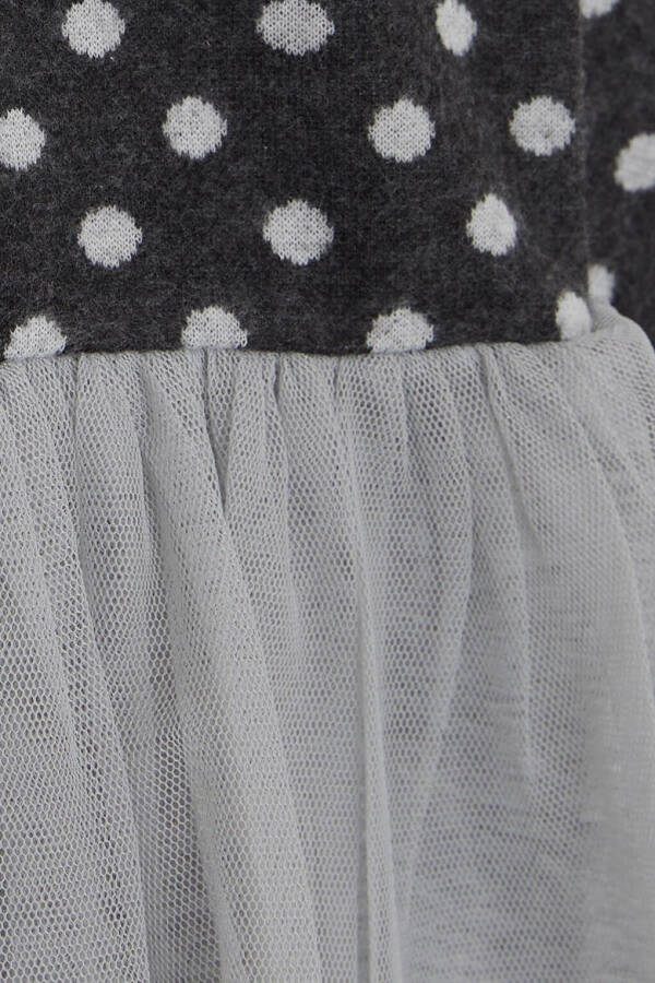 Girls' Long Sleeve Dress with Tulle and Bow, Anthracite (1.5-5 Years) - 8