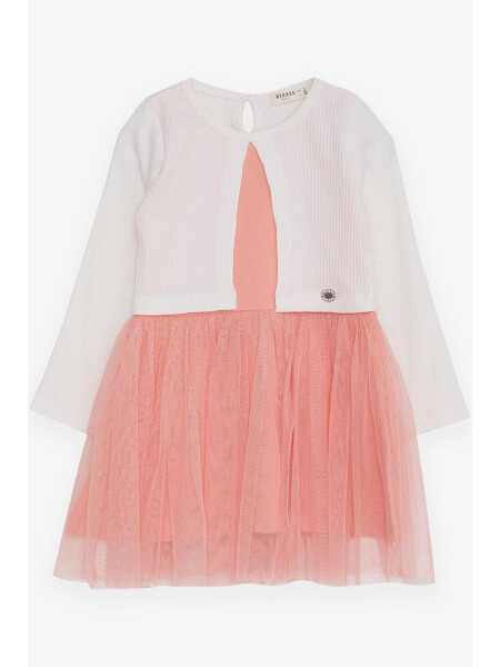 Girls' Long Sleeve Dress with Tulle in Ecru (3-5 Years) - LC WAIKIKI