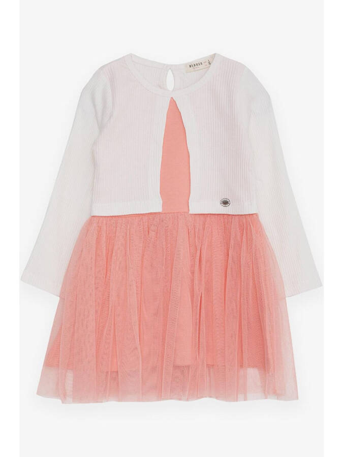 Girls' Long Sleeve Dress with Tulle in Ecru (3-5 Years) - 1