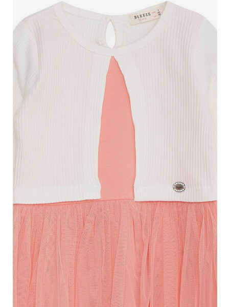 Girls' Long Sleeve Dress with Tulle in Ecru (3-5 Years) - 3