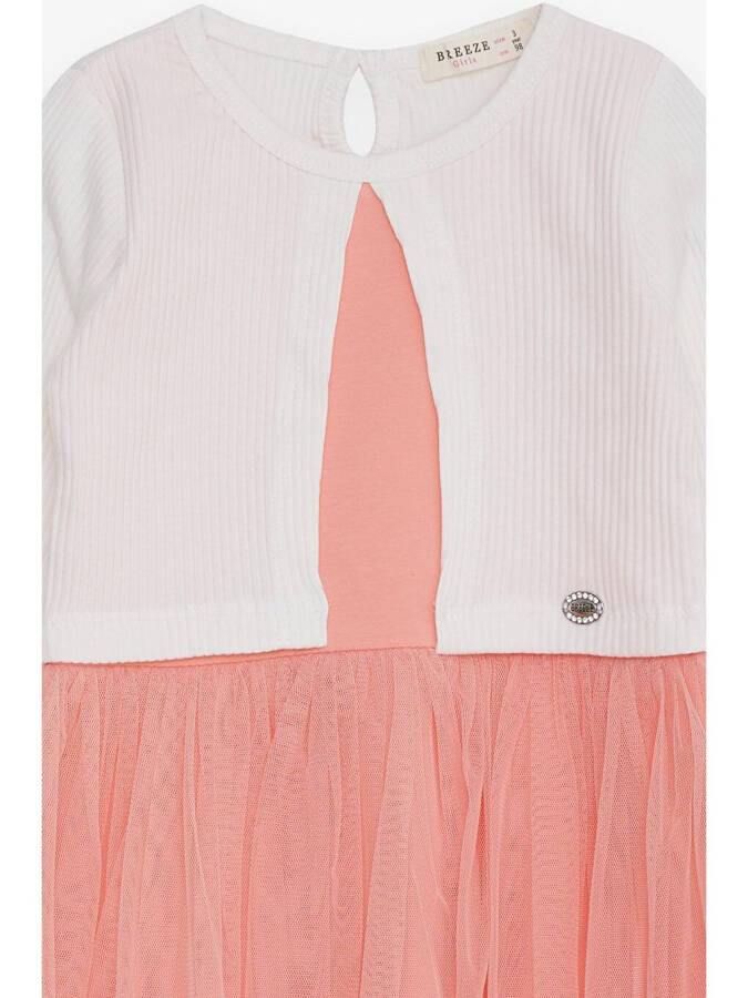 Girls' Long Sleeve Dress with Tulle in Ecru (3-5 Years) - 3