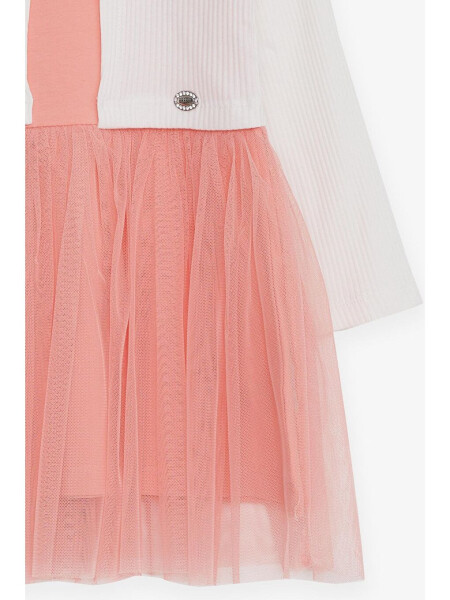 Girls' Long Sleeve Dress with Tulle in Ecru (3-5 Years) - 4