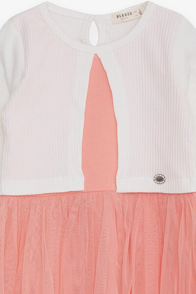 Girls' Long Sleeve Dress with Tulle in Ecru (3-5 Years) - 7