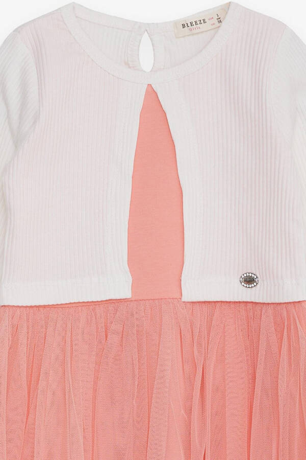 Girls' Long Sleeve Dress with Tulle in Ecru (3-5 Years) - 7
