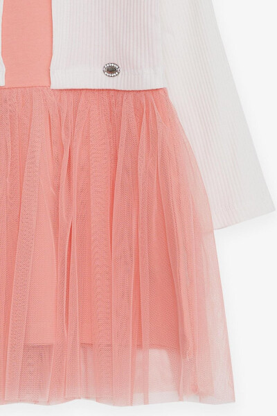 Girls' Long Sleeve Dress with Tulle in Ecru (3-5 Years) - 8