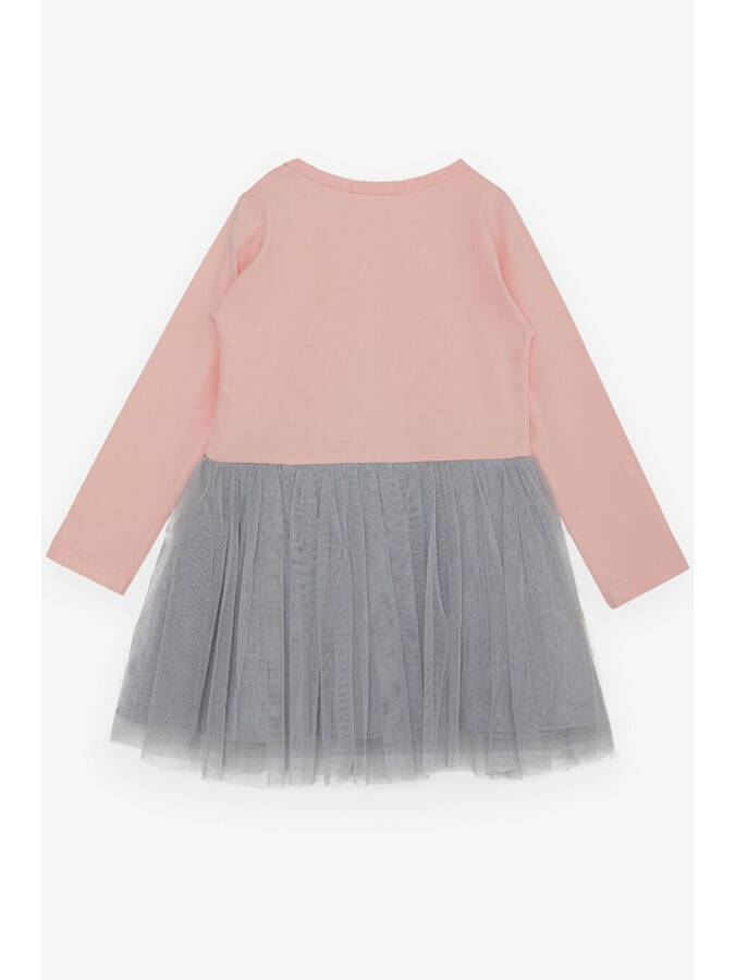 Girls' Long Sleeve Dress with Tulle, Printed, Powder (1.5-5 Years) - 2