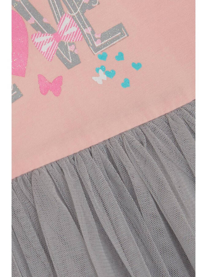 Girls' Long Sleeve Dress with Tulle, Printed, Powder (1.5-5 Years) - 4