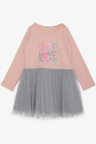 Girls' Long Sleeve Dress with Tulle, Printed, Powder (1.5-5 Years) - 5