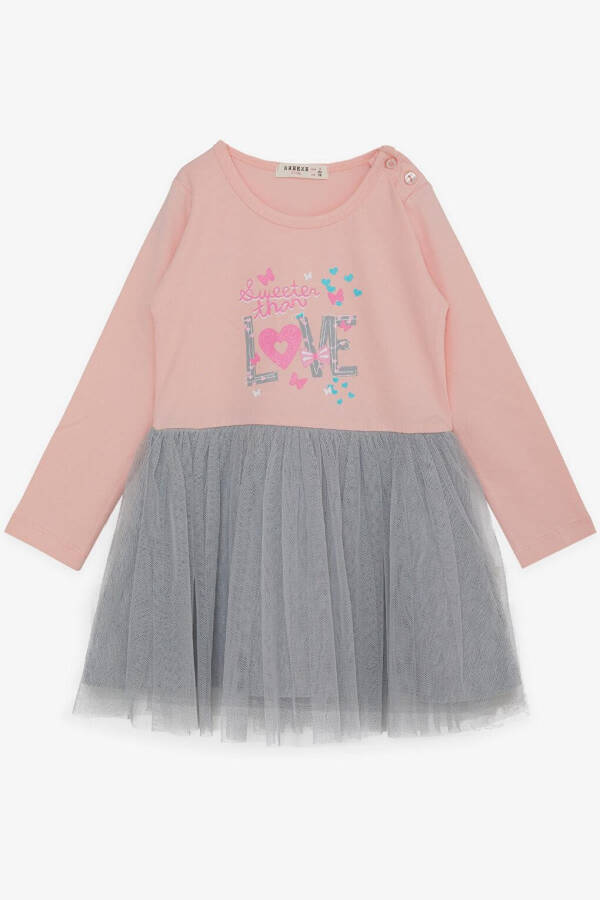 Girls' Long Sleeve Dress with Tulle, Printed, Powder (1.5-5 Years) - 5