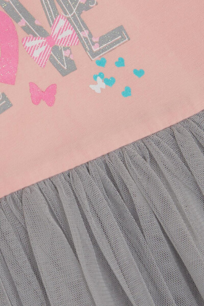 Girls' Long Sleeve Dress with Tulle, Printed, Powder (1.5-5 Years) - 8