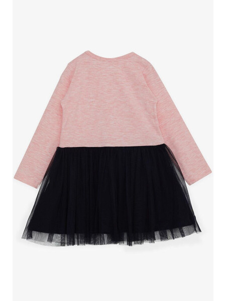 Girls' Long Sleeve Dress with Tulle, Printed Summer Text, Salmon Melange (1.5-5 Years) - LC WAIKIKI (1)