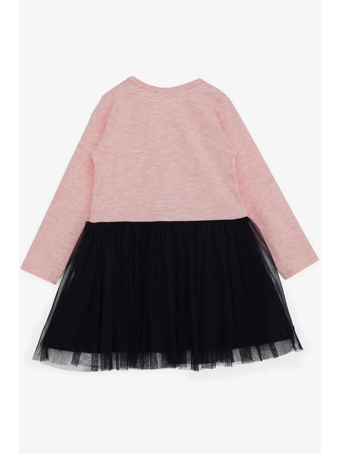 Girls' Long Sleeve Dress with Tulle, Printed Summer Text, Salmon Melange (1.5-5 Years) - 2