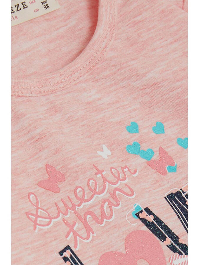 Girls' Long Sleeve Dress with Tulle, Printed Summer Text, Salmon Melange (1.5-5 Years) - 3
