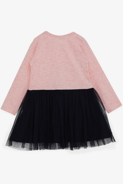 Girls' Long Sleeve Dress with Tulle, Printed Summer Text, Salmon Melange (1.5-5 Years) - 6