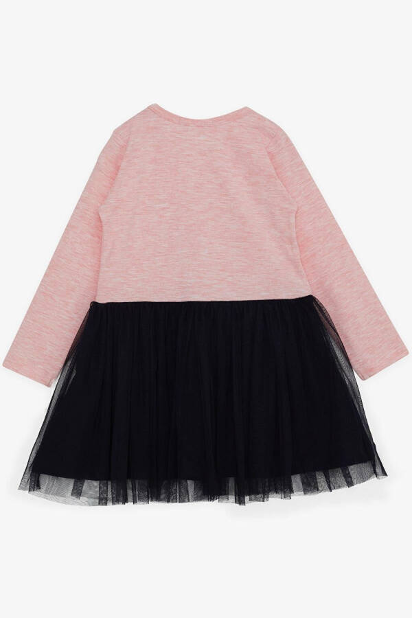 Girls' Long Sleeve Dress with Tulle, Printed Summer Text, Salmon Melange (1.5-5 Years) - 6