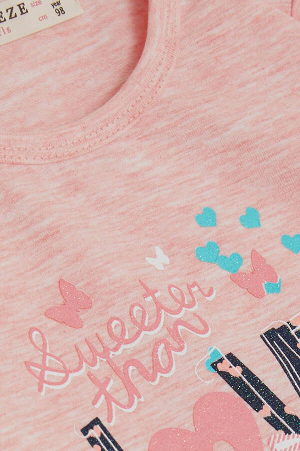 Girls' Long Sleeve Dress with Tulle, Printed Summer Text, Salmon Melange (1.5-5 Years) - 7