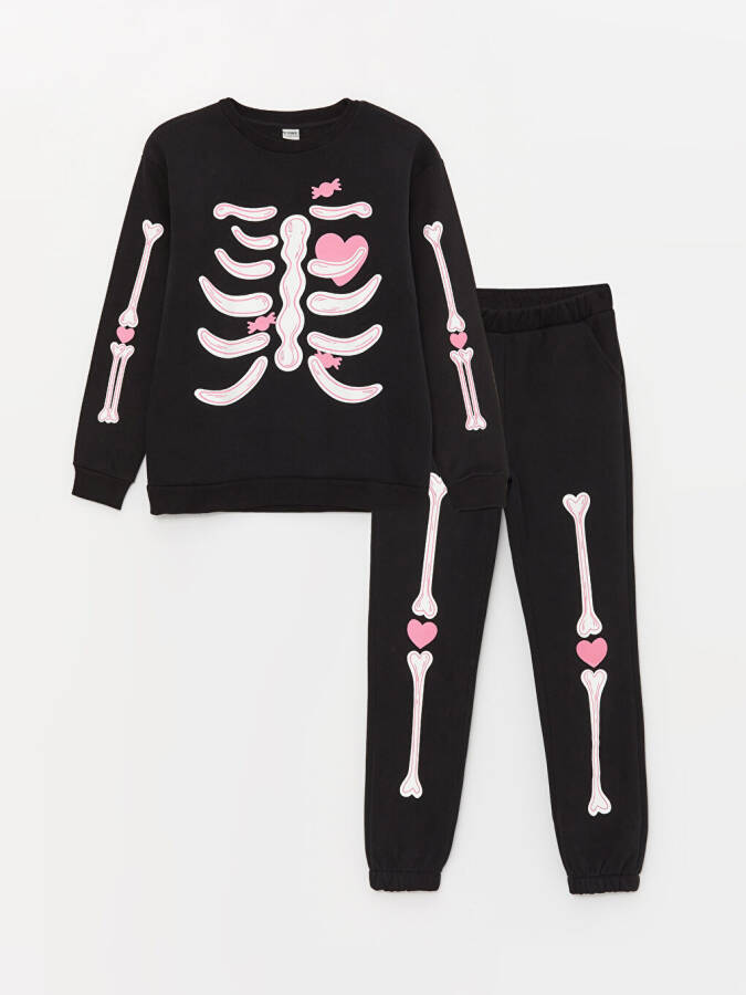 Girls' Long-Sleeved Sweatshirt and Jogger Pants with Bike Print - 13