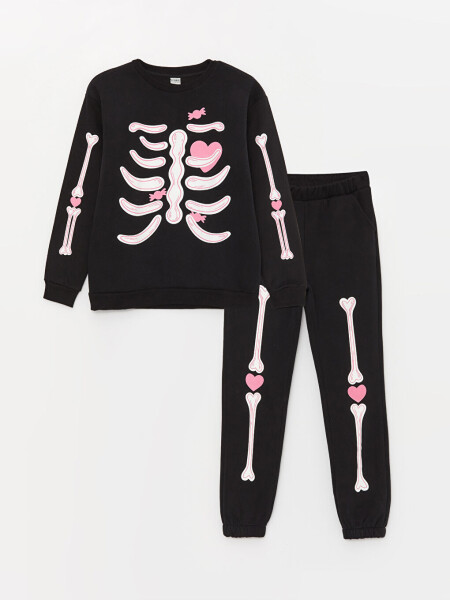 Girls' Long-Sleeved Sweatshirt and Jogger Pants with Bike Print - 1