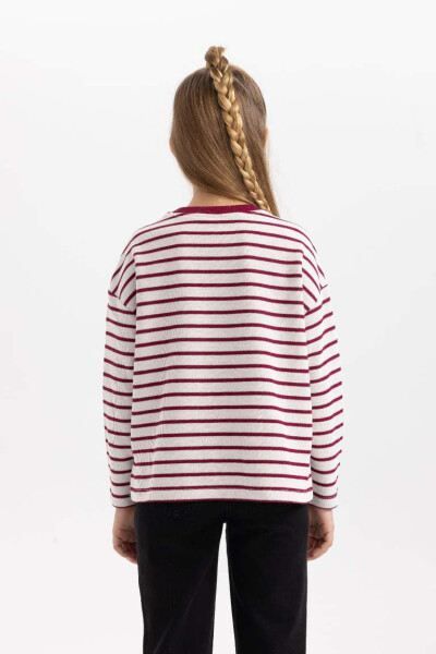 Girl's Loose Fit Striped Cycling Collar Sweatshirt Ecru - 6