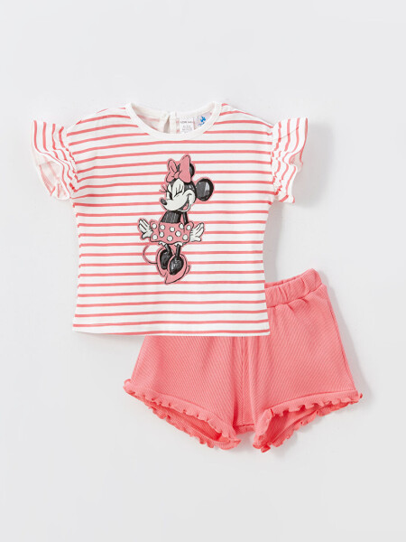 Girls' Minnie Mouse Printed T-shirt and Shorts 2-Piece Set with Crew Neck - 1