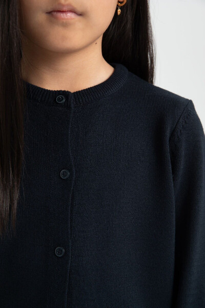 Girls' Navy Blue School Cardigan with Buttoned Polo Collar N8407A624AU - 4