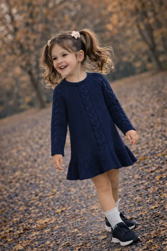 Girl's Navy Long Sleeve Knitwear-Sax Blue - 1