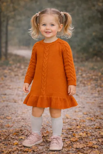 Girls' orange long-sleeved sweater - KIDSEV (1)