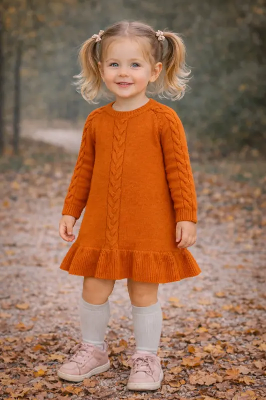 Girls' orange long-sleeved sweater - 2