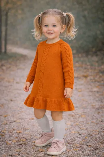 Girls' orange long-sleeved sweater - 3