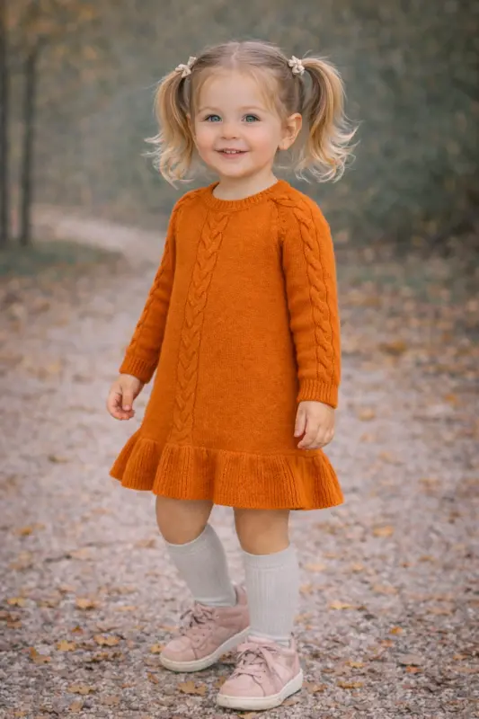 Girls' orange long-sleeved sweater - 3